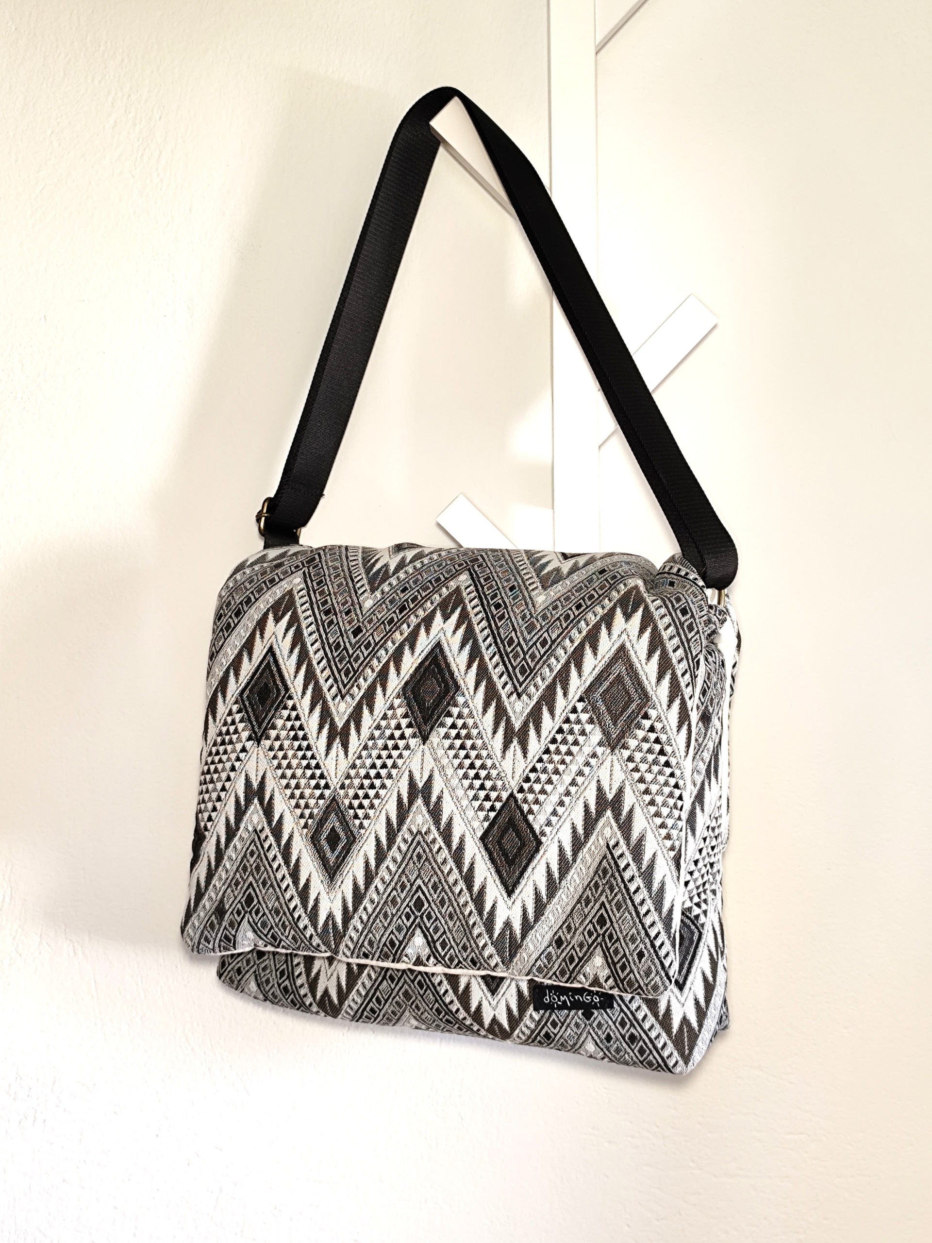 ﻿Crossbody Bag – Black & White Ethnic Large